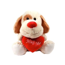 Cream and Brown 15 Inch Dog Soft Toy with Red Hug Me Heart